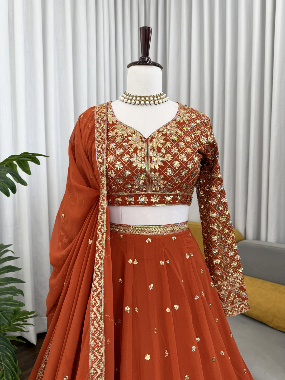 Orange Color Embroidered Designer Lehenga Choli