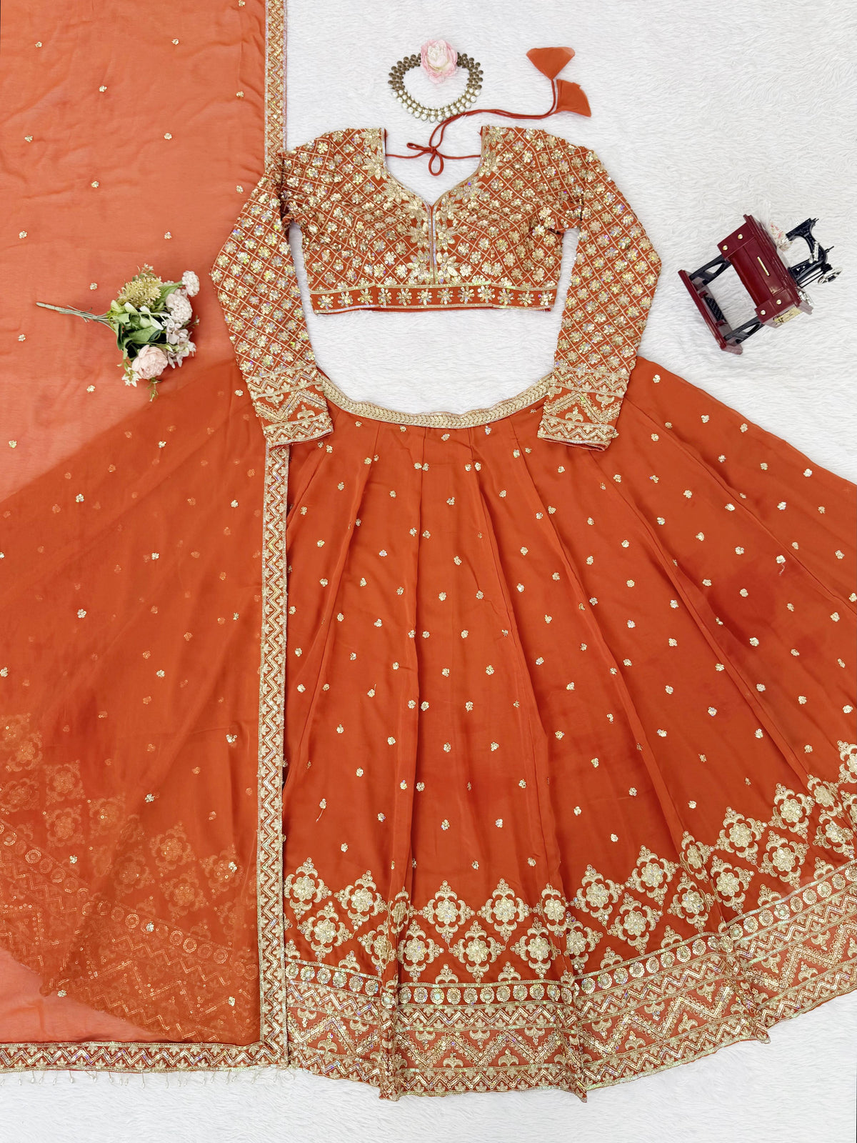 Orange Color Embroidered Designer Lehenga Choli