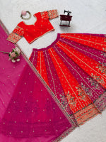 Orange and Pink Georgette Thread With Sequence Work Lehenga Choli