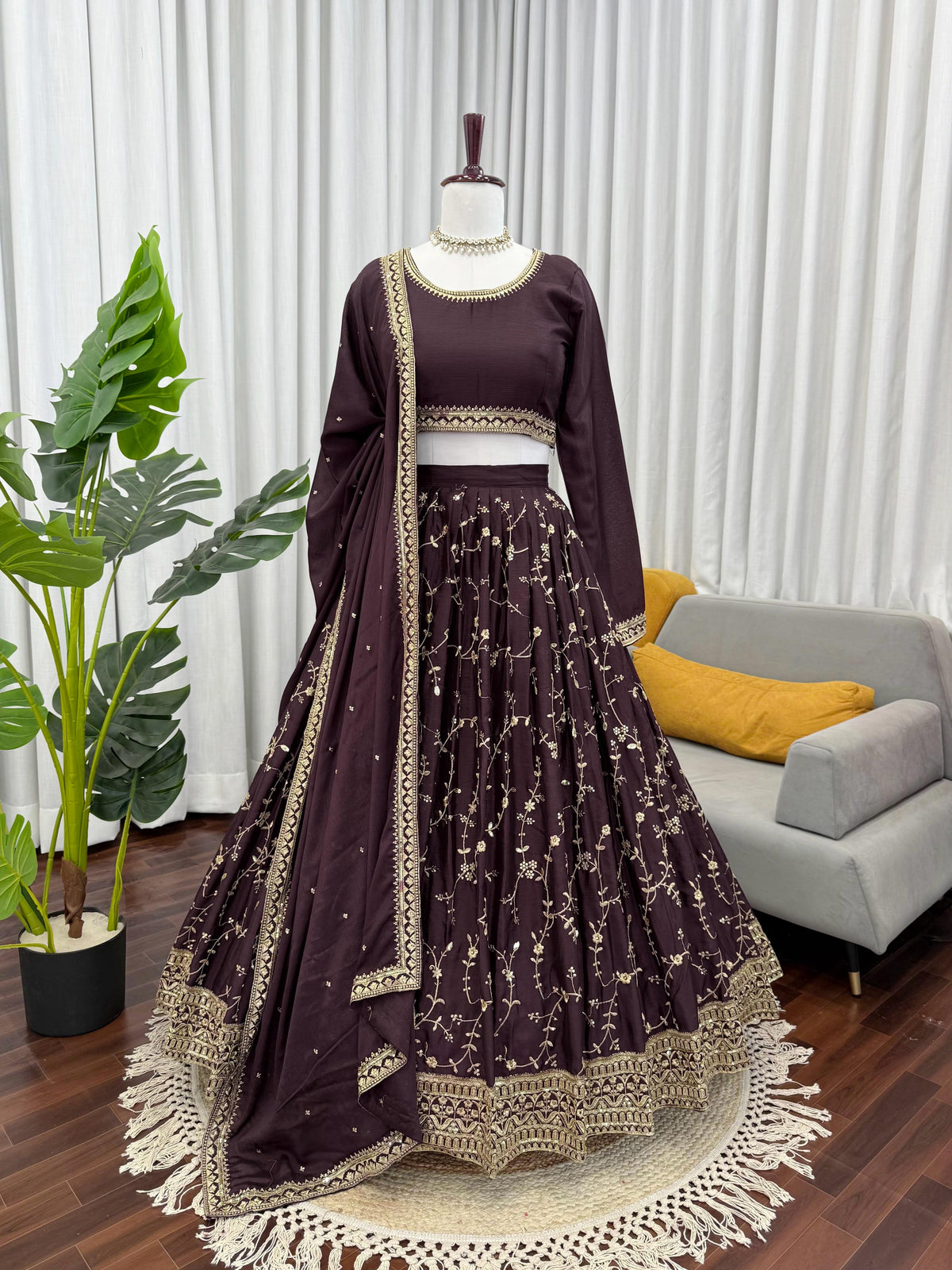 Wedding Designer Chinon Silk Thread With Sequence Work Lehenga Choli