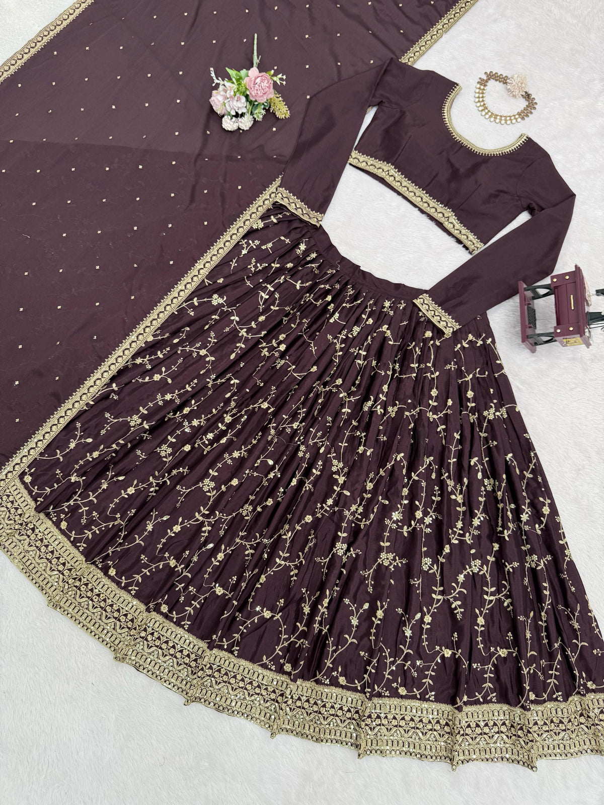 Wedding Designer Chinon Silk Thread With Sequence Work Lehenga Choli