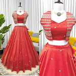 Orange Party Wear Lehenga Choli With Sequnce Koti