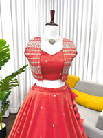 Orange Party Wear Lehenga Choli With Sequnce Koti