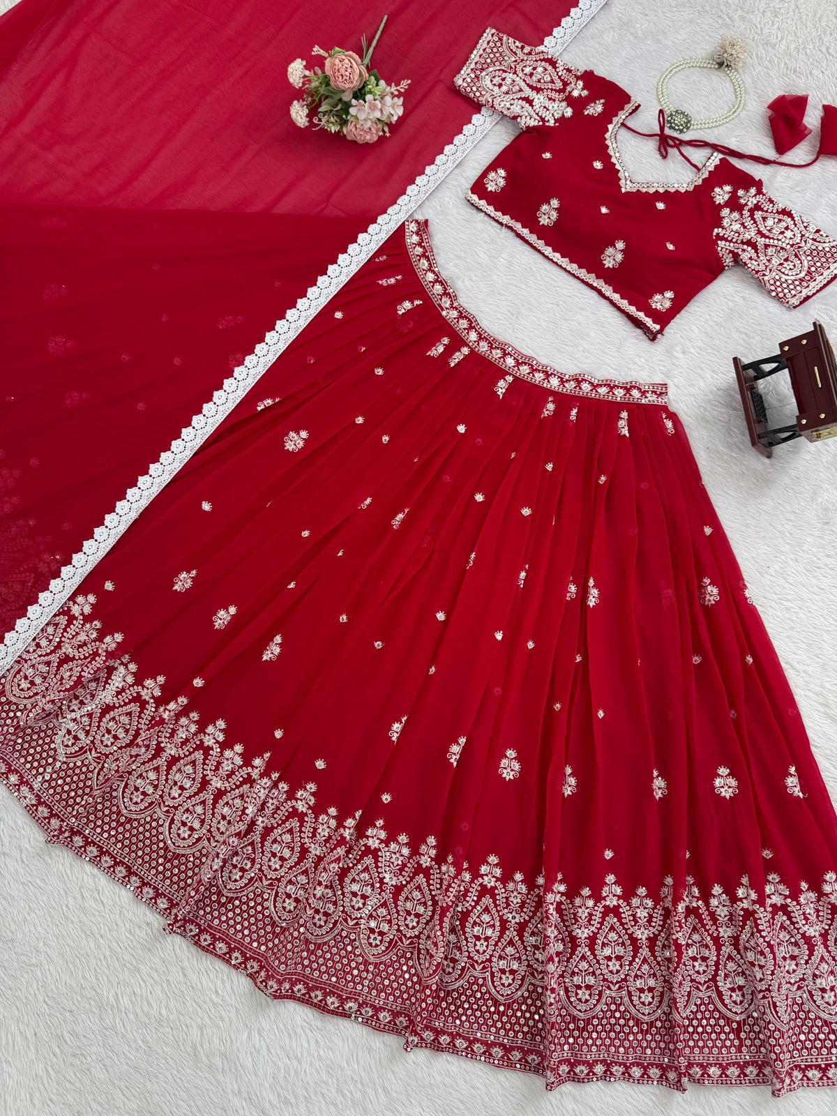 Red Colour Heavy Boutique Designer Faux Georgette Lehenga Choli