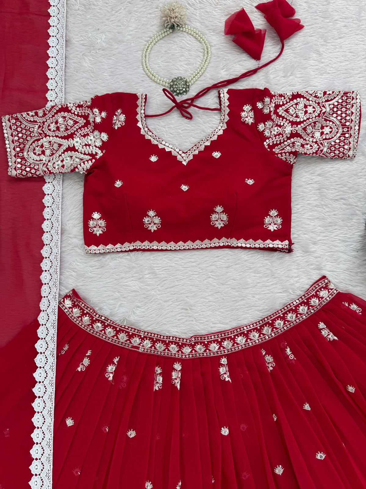 Red Colour Heavy Boutique Designer Faux Georgette Lehenga Choli