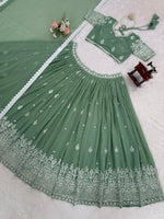 Pista Color Sequnce Work Lehenga Choli