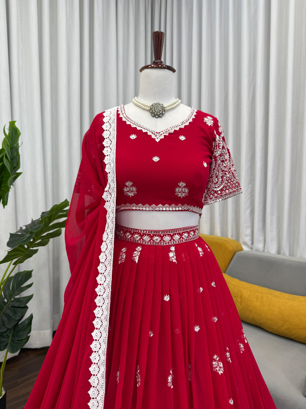 Red Colour Heavy Boutique Designer Faux Georgette Lehenga Choli