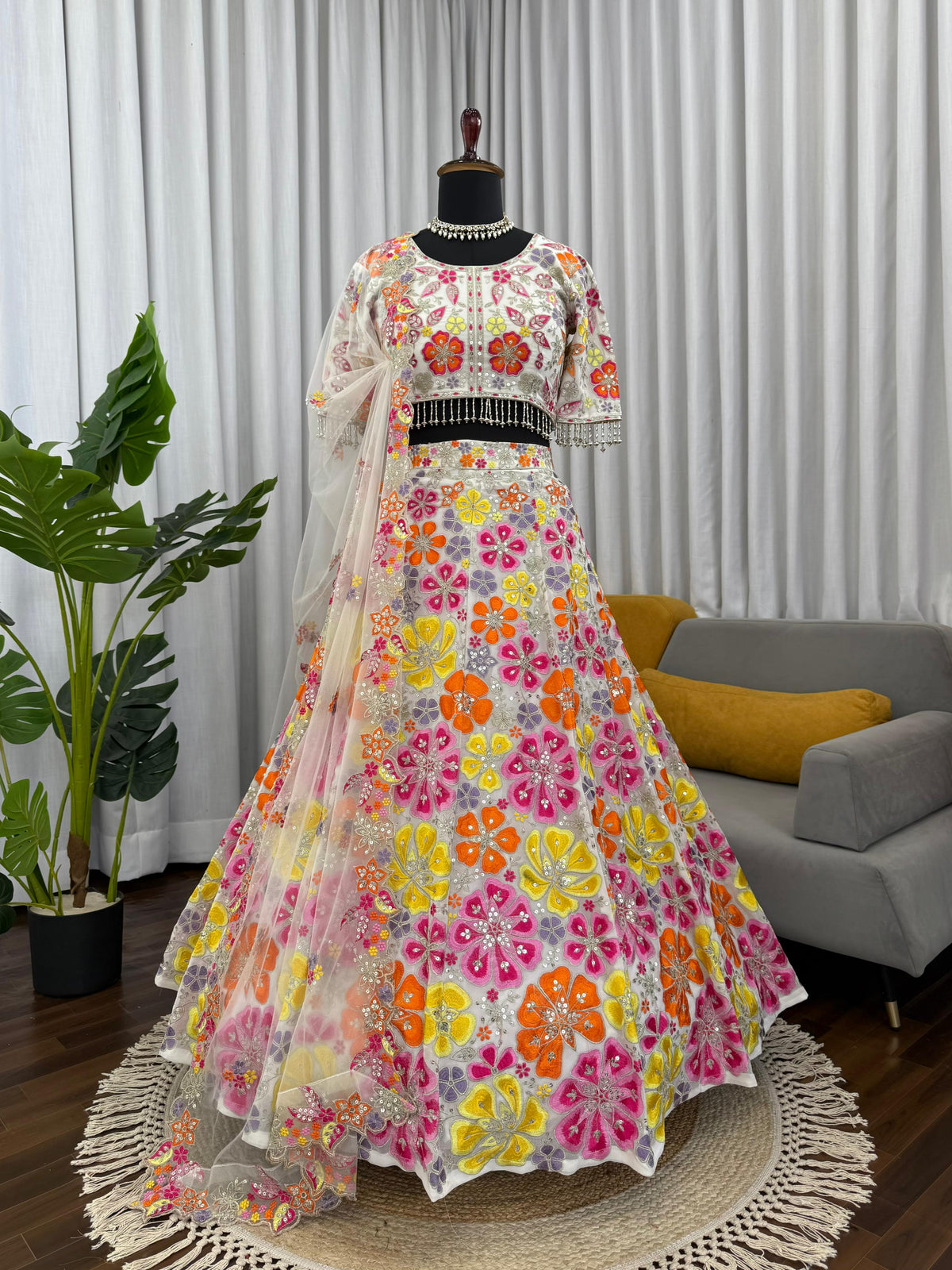 Embroidered Sequinned Ready To Wear Lehenga & Blouse With Dupatta