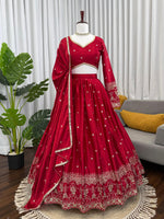 Japan Satin Red Colour Sequence Work Lehenga Choli