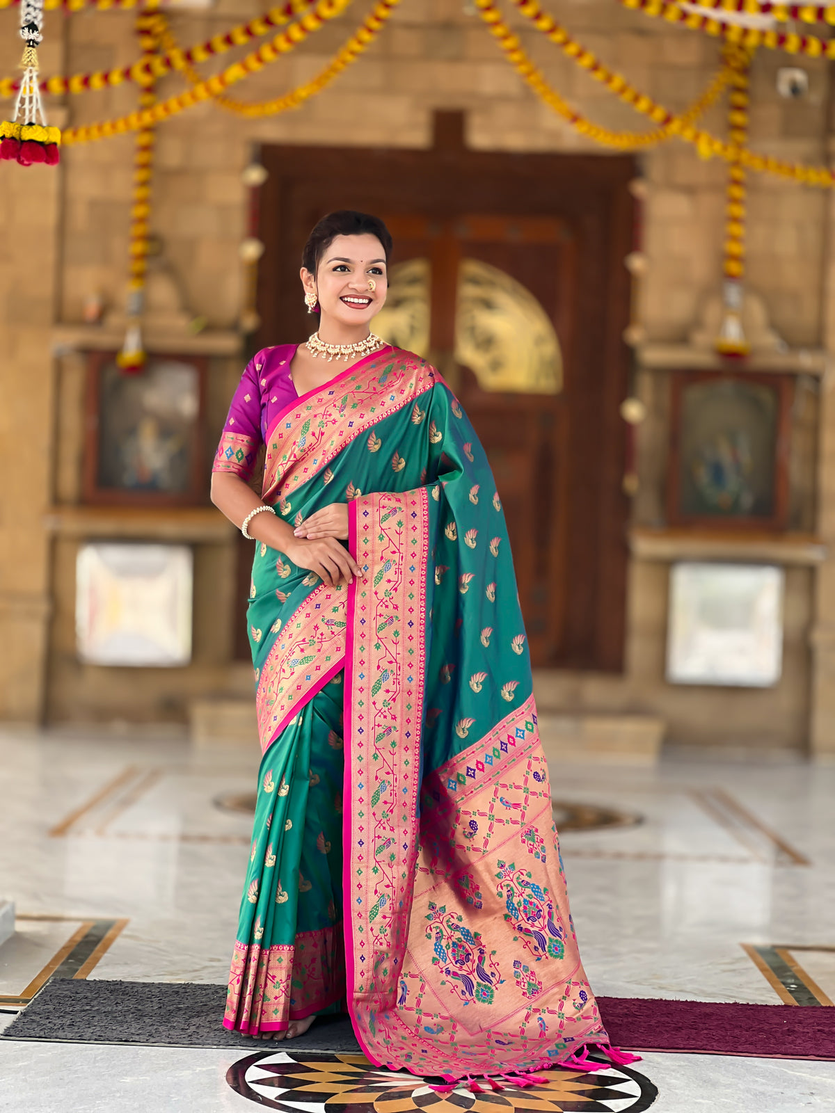 Two Tone Woven Design Silk Blend Paithani Saree