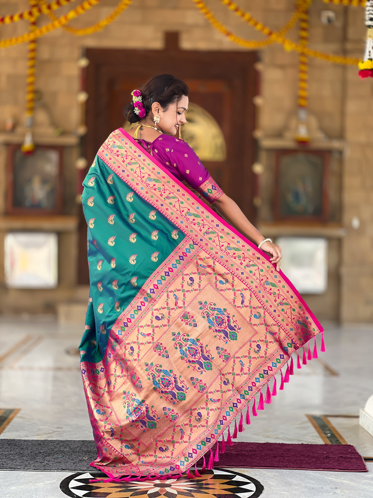 Two Tone Woven Design Silk Blend Paithani Saree