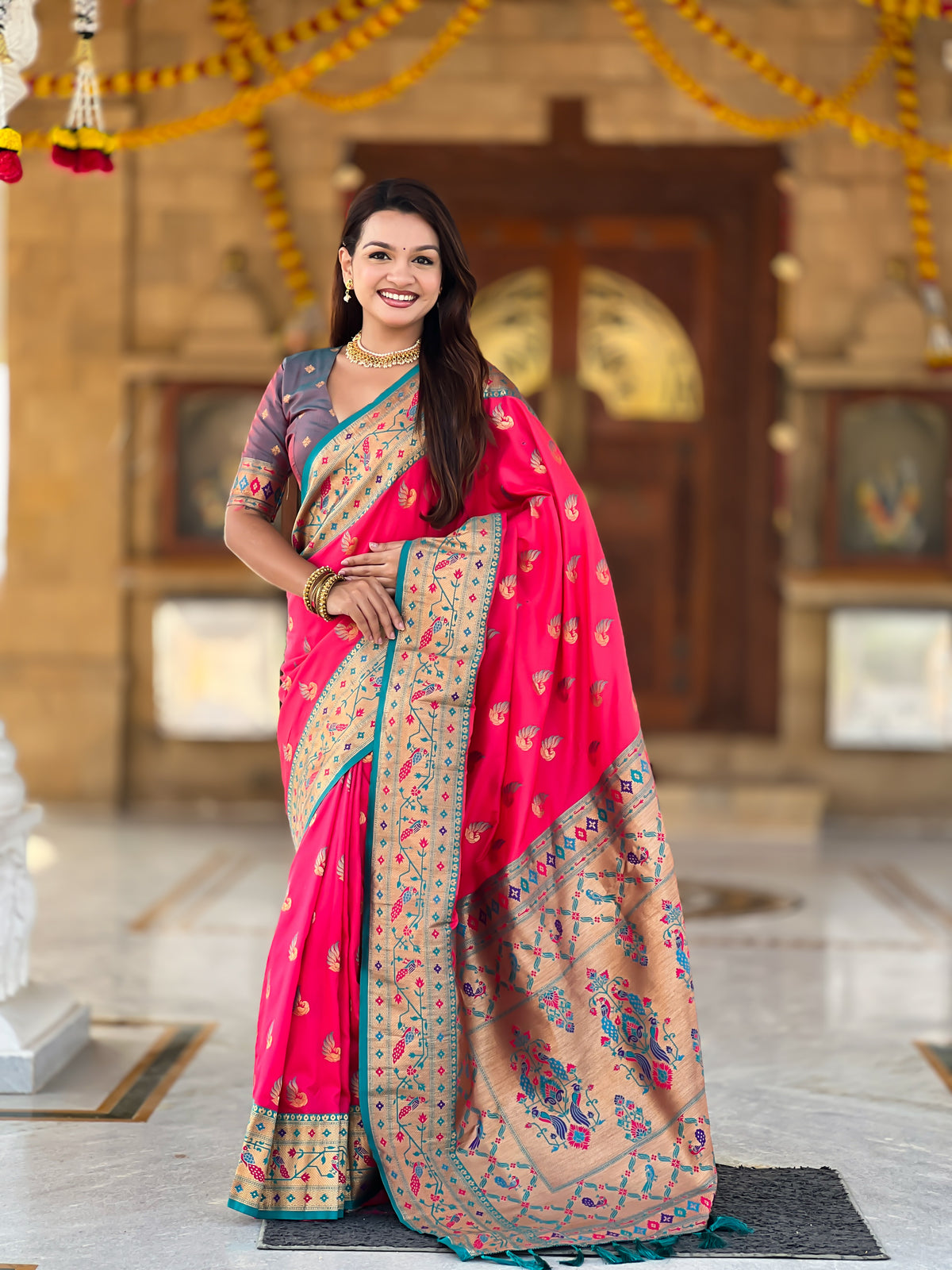 Two Tone Woven Design Silk Blend Paithani Saree