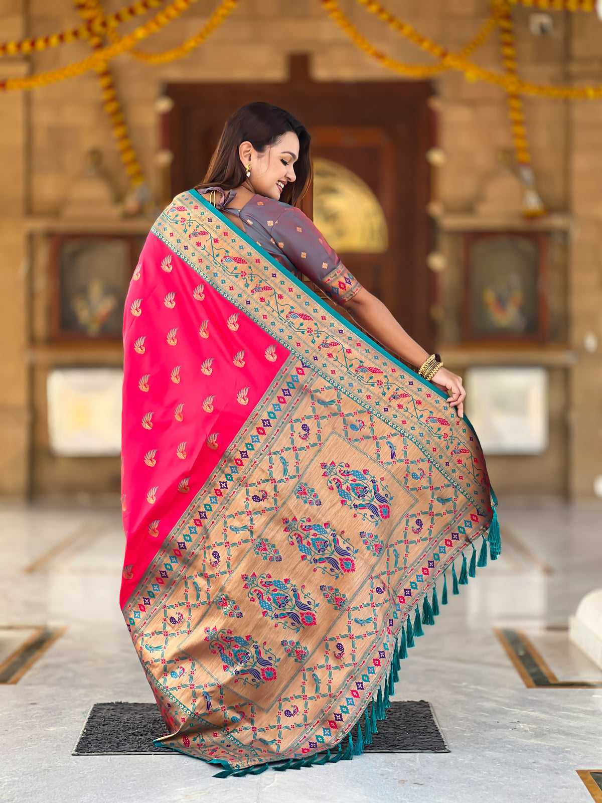 Two Tone Woven Design Silk Blend Paithani Saree