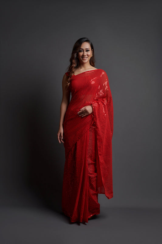 Red Sequins Sarees: Buy Latest Designs Online