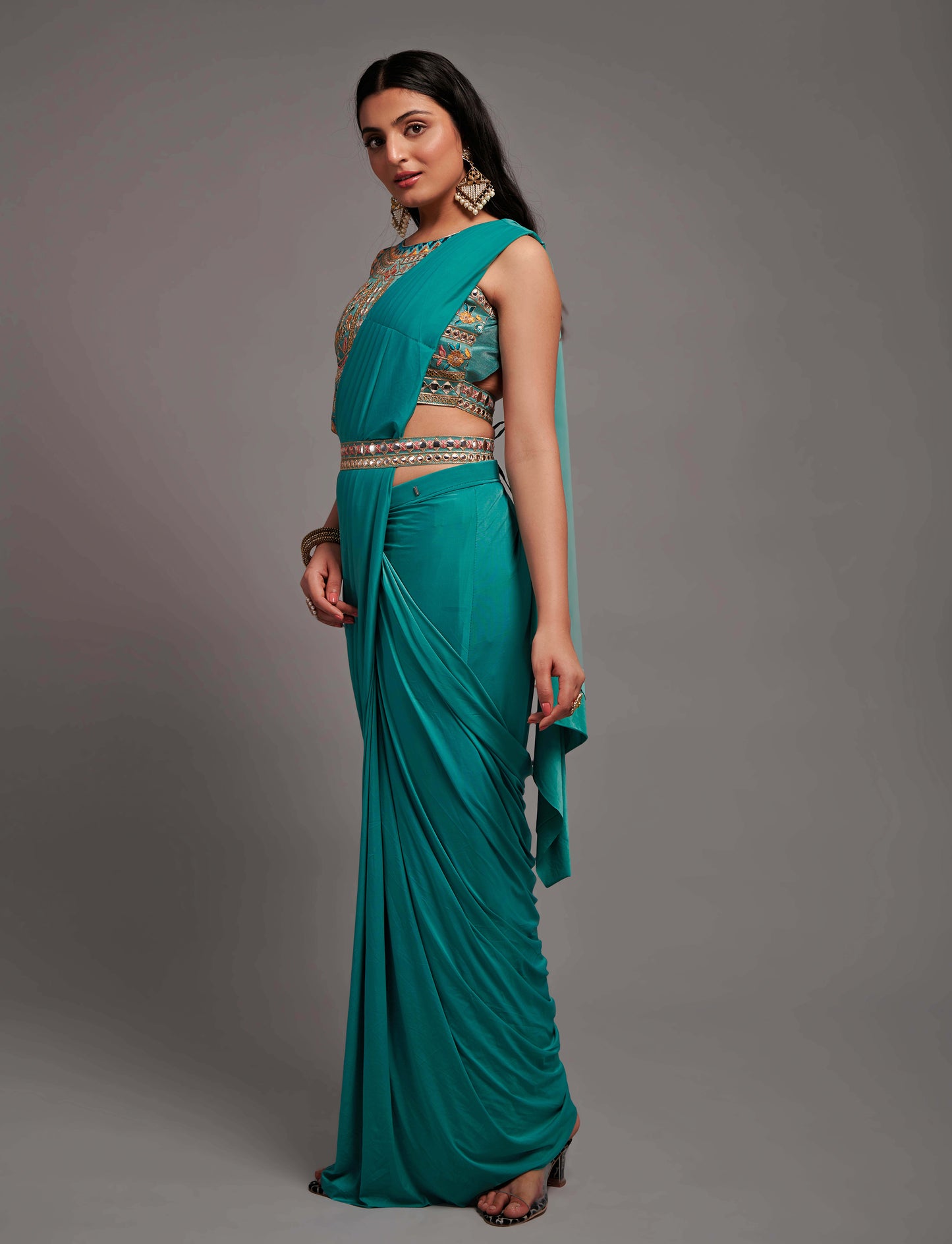 Rama Color 1 Minutes Ready To Wear Silk Saree