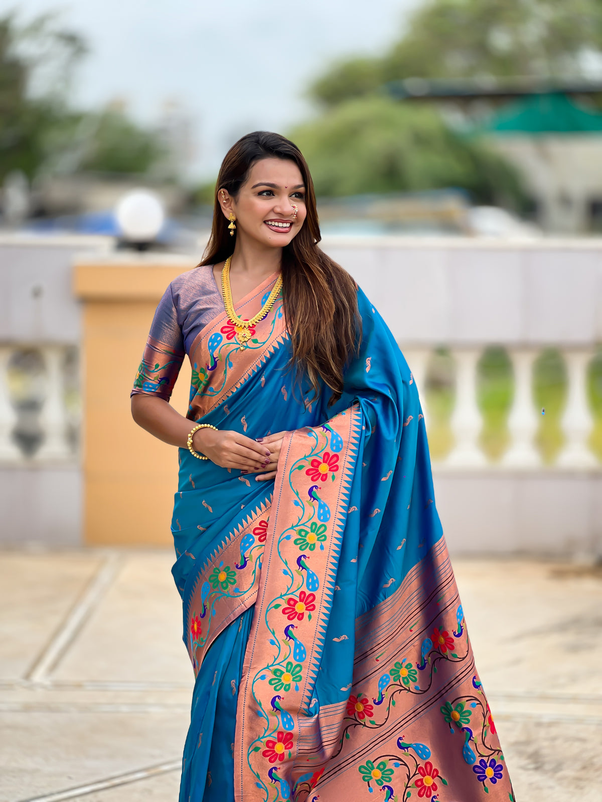 Peacock Woven Design Zari Paithani Saree