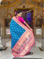 Woven Golden Border Design Silk Blend Paithani Saree