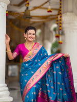 Woven Golden Border Design Silk Blend Paithani Saree