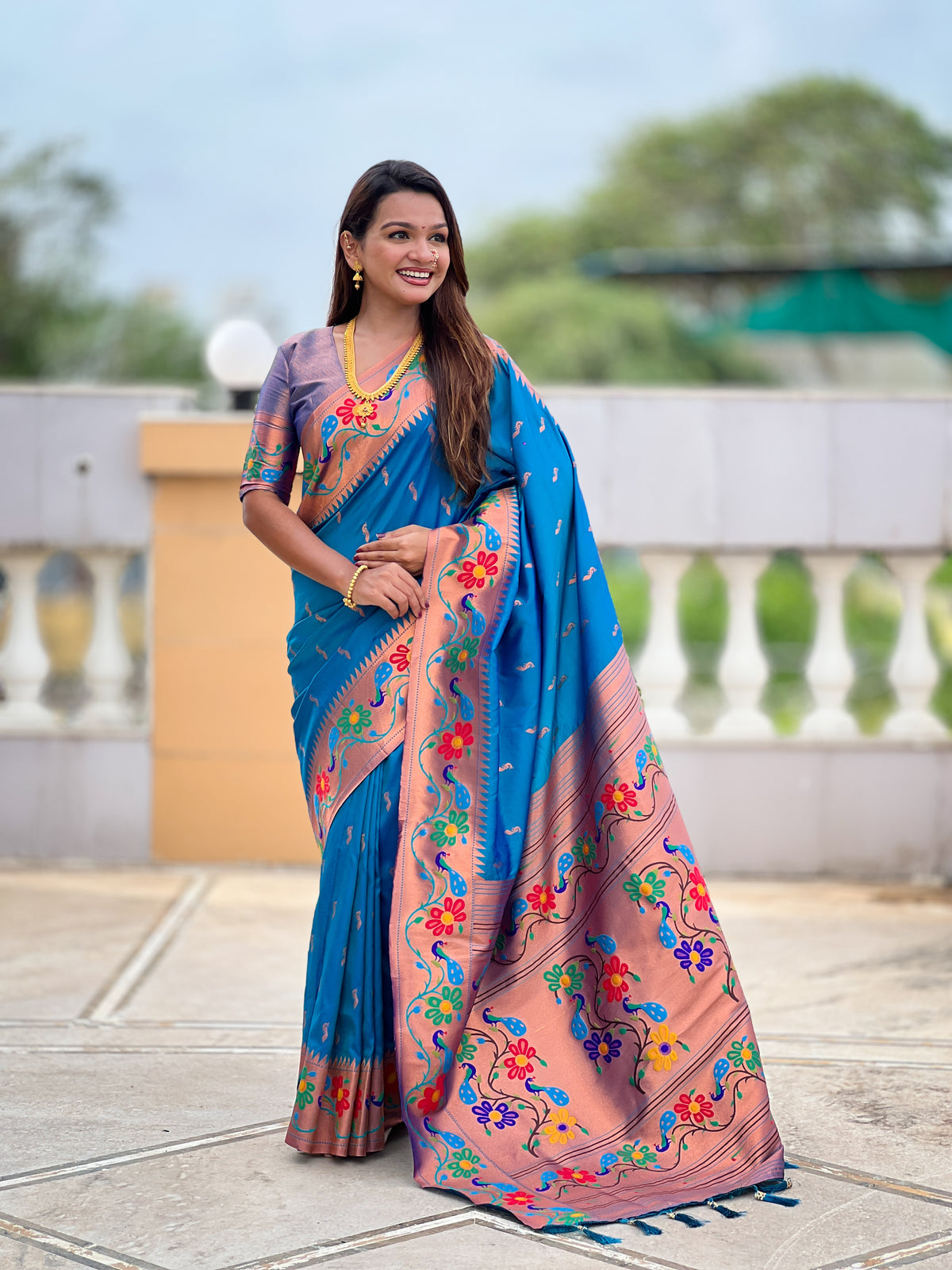 Peacock Woven Design Zari Paithani Saree