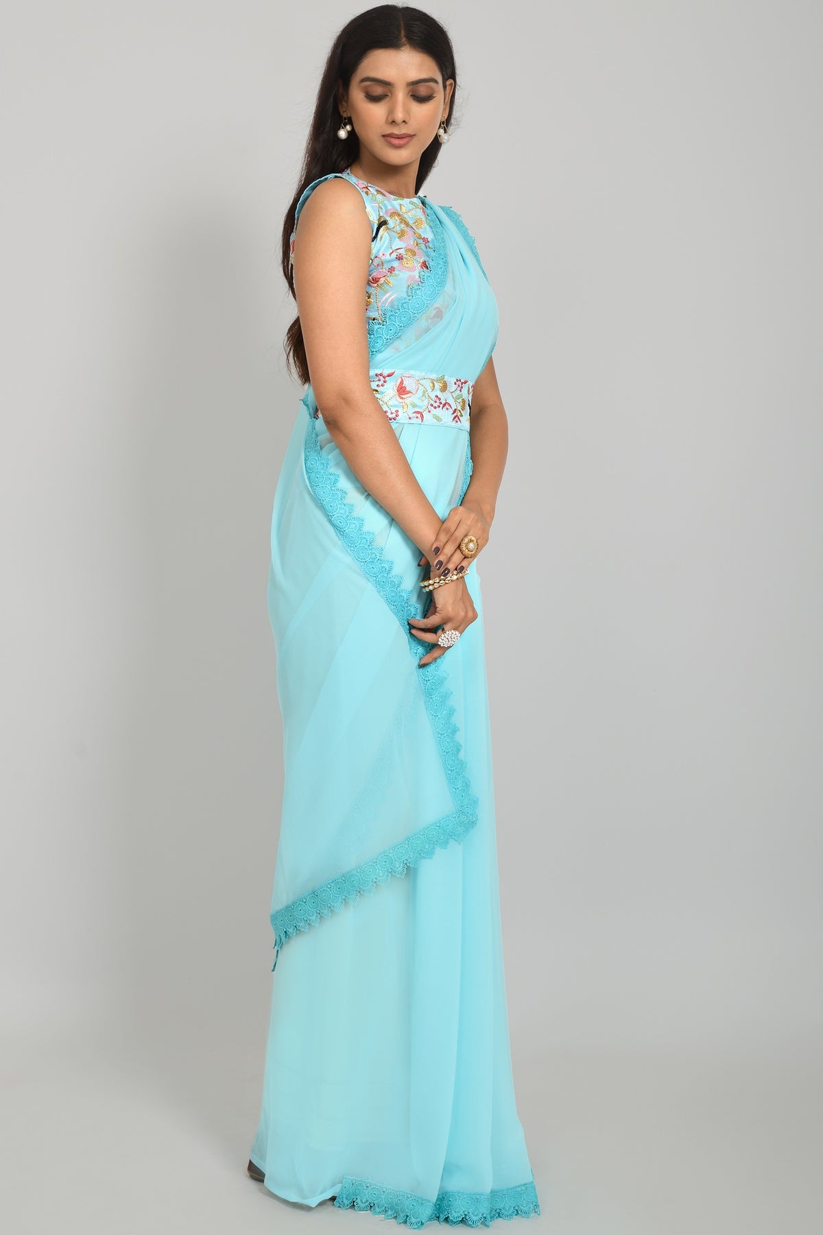 Buy Sky Blue Saree Online In India - Joshindia