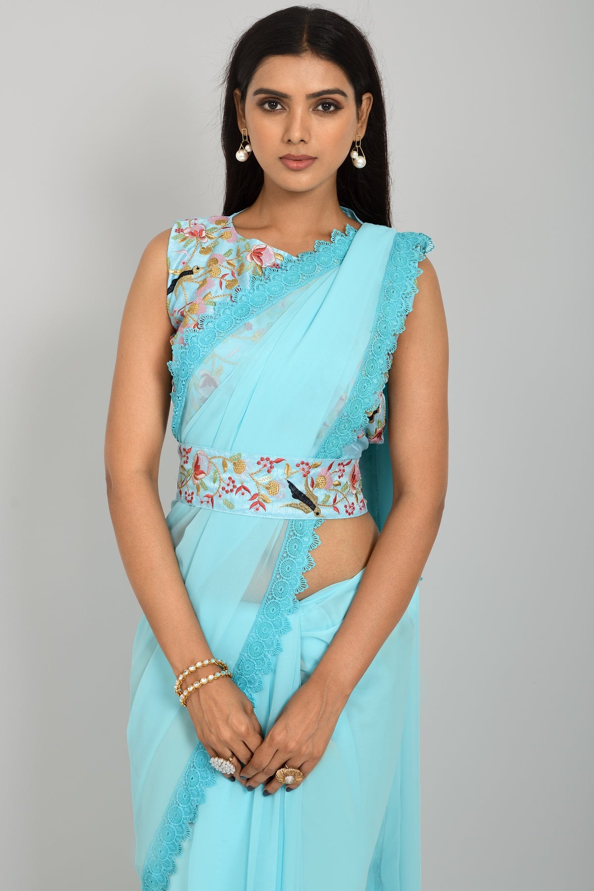 Buy Sky Blue Saree Online In India - Joshindia