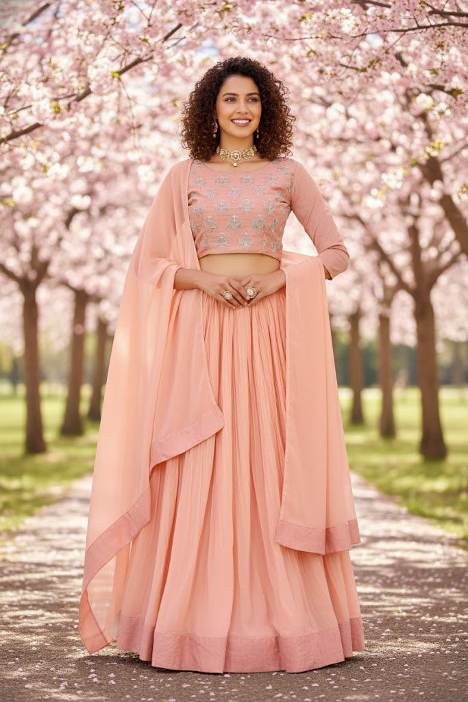 Peach Color Designer Georgette Lehenga Choli