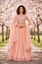 Peach Color Designer Georgette Lehenga Choli
