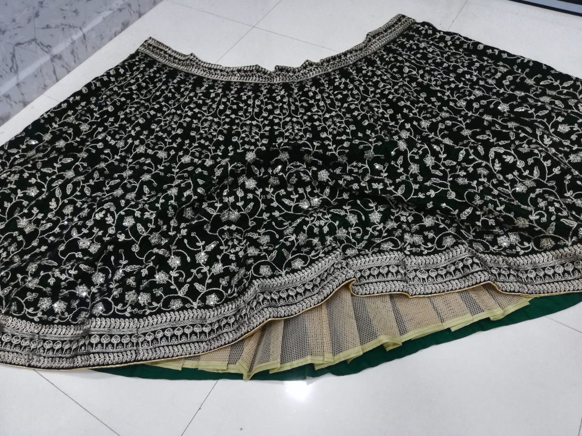 Green Color Velvet Designer Embroidery Lehenga Choli