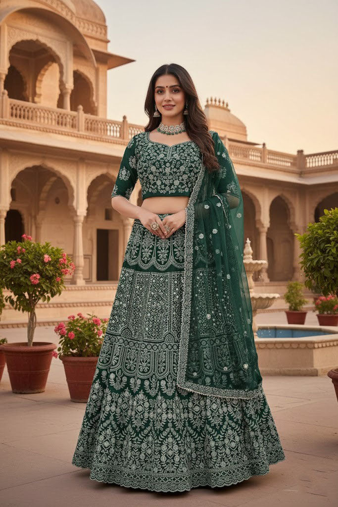 Green Color Designer Georgette Lehenga Choli