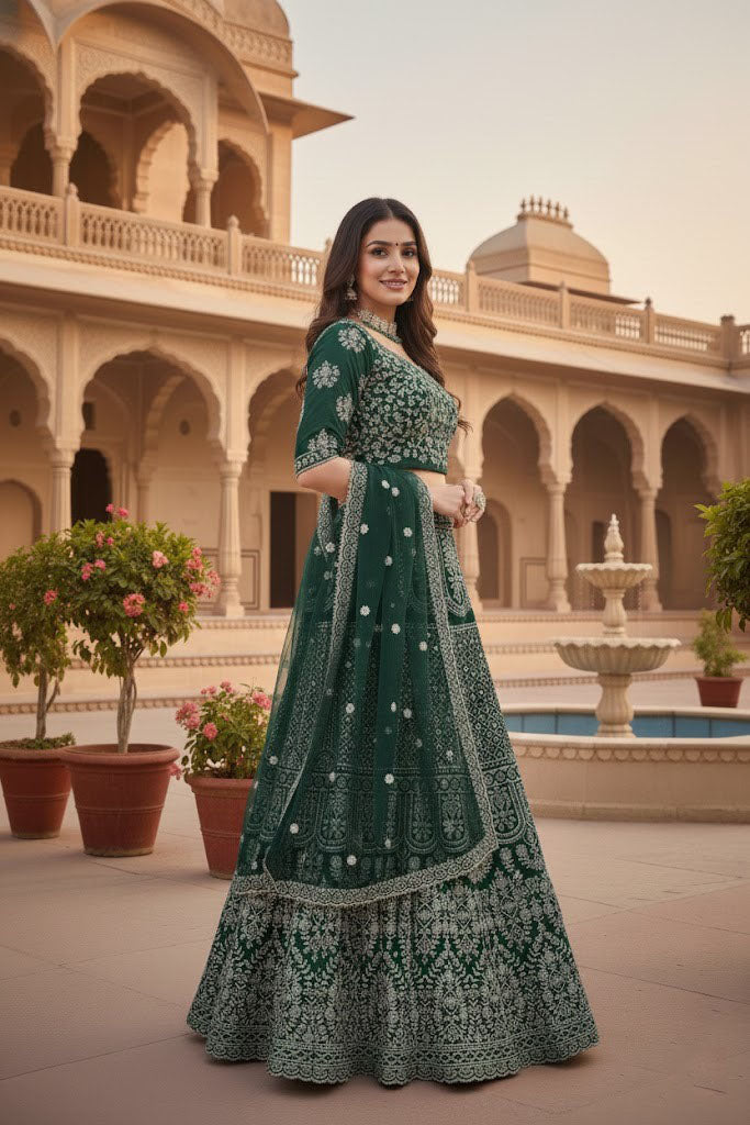 Green Color Designer Georgette Lehenga Choli