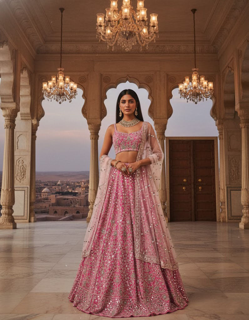 Pink Color Designer Embroidery Lehenga Choli