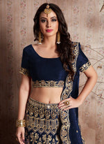 Blue Color Wedding Wear Designer VelvetLehenga Choli