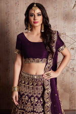 Purple Color Wedding Wear Designer Velvet Lehenga Choli