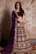 Purple Color Wedding Wear Designer Velvet Lehenga Choli