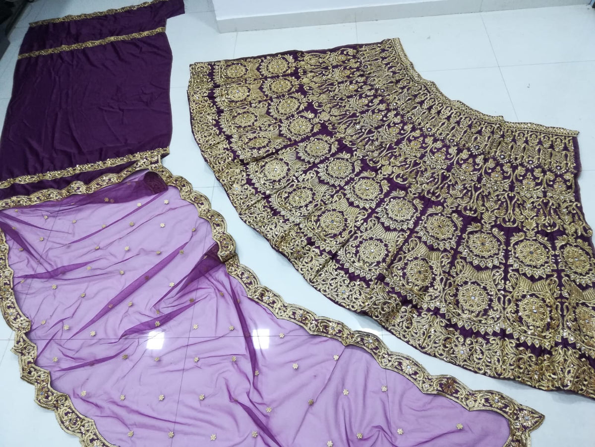 Purple Color Wedding Wear Designer Velvet Lehenga Choli