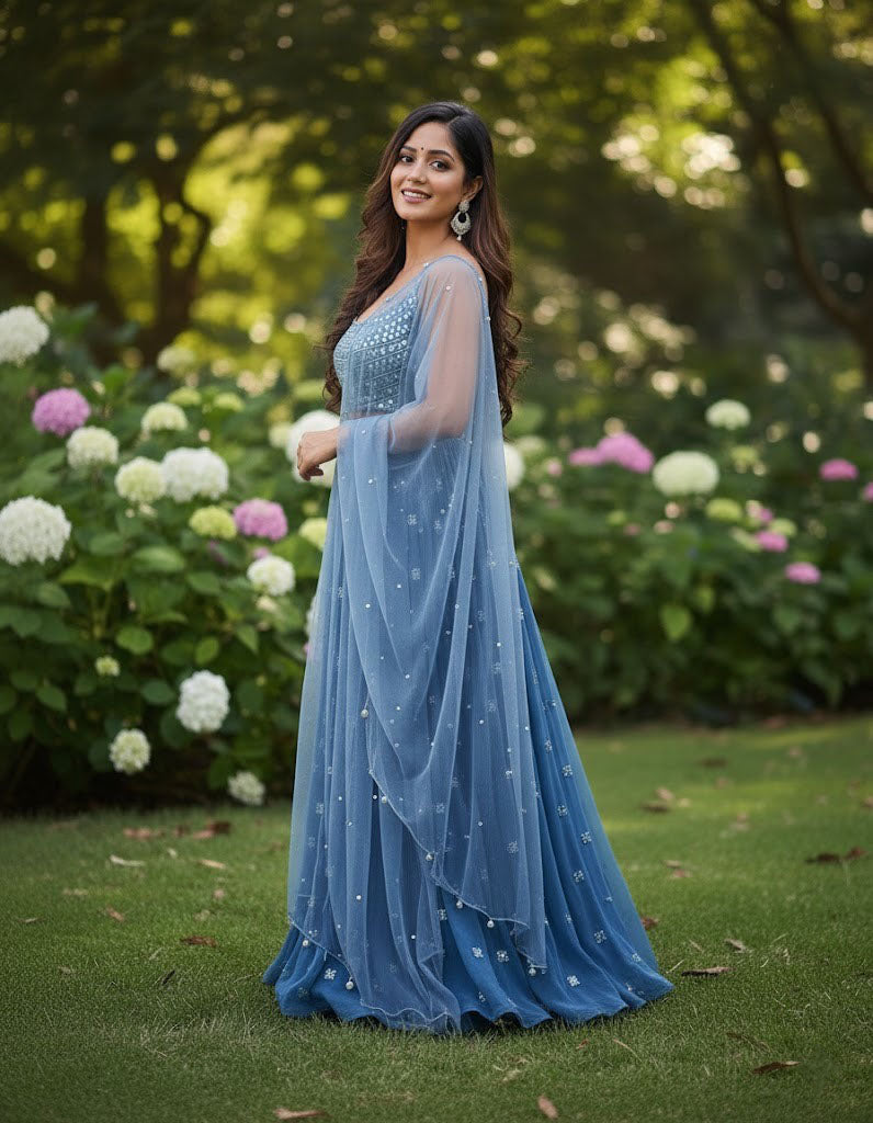 Blue Color Designer Georgette Lehenga Choli