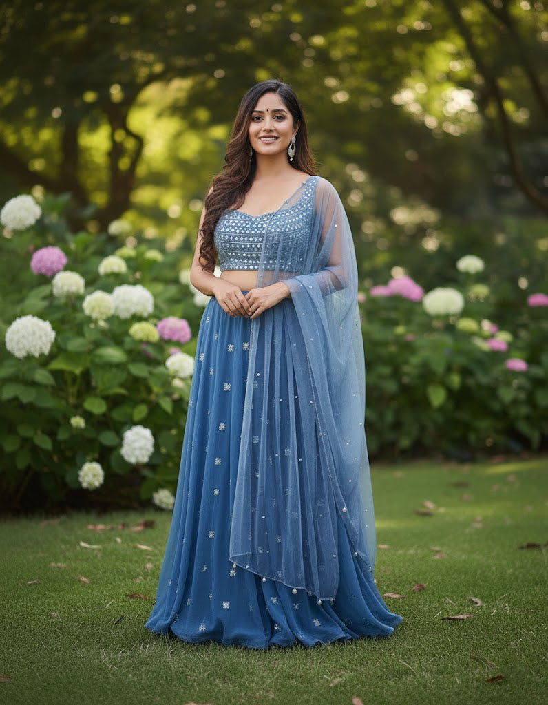Blue Color Designer Georgette Lehenga Choli
