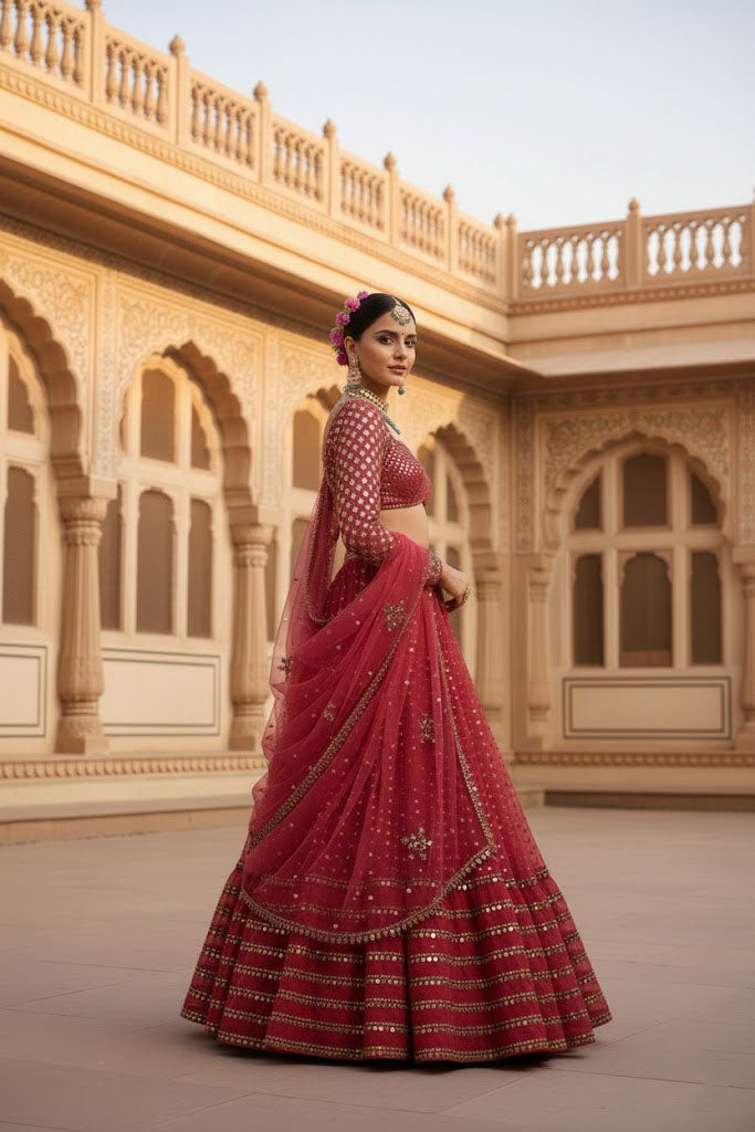 Light Red Color Designer Party Wear Lehenga Choli