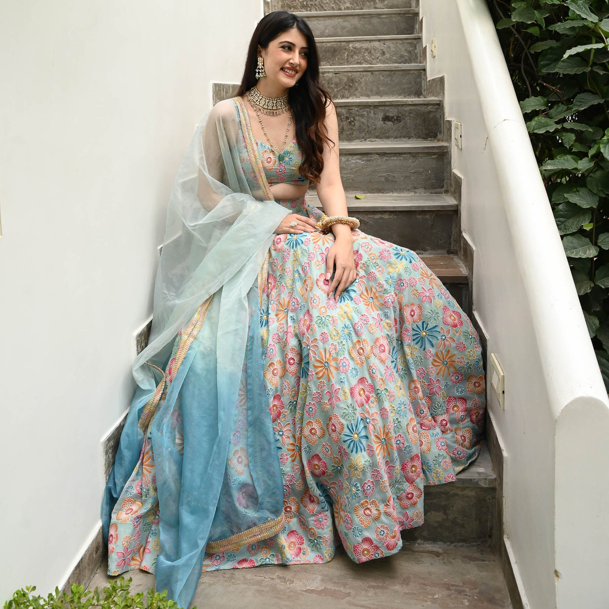 Sky Blue Color With Multi Work Designer Lehenga Choli
