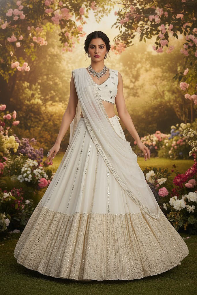 White Color Georgette Designer Party Wear Lehenga Choli