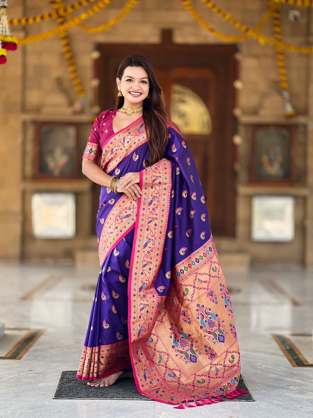 Two Tone Woven Design Silk Blend Paithani Saree