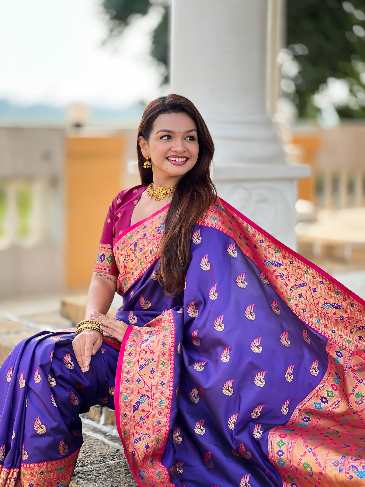 Two Tone Woven Design Silk Blend Paithani Saree