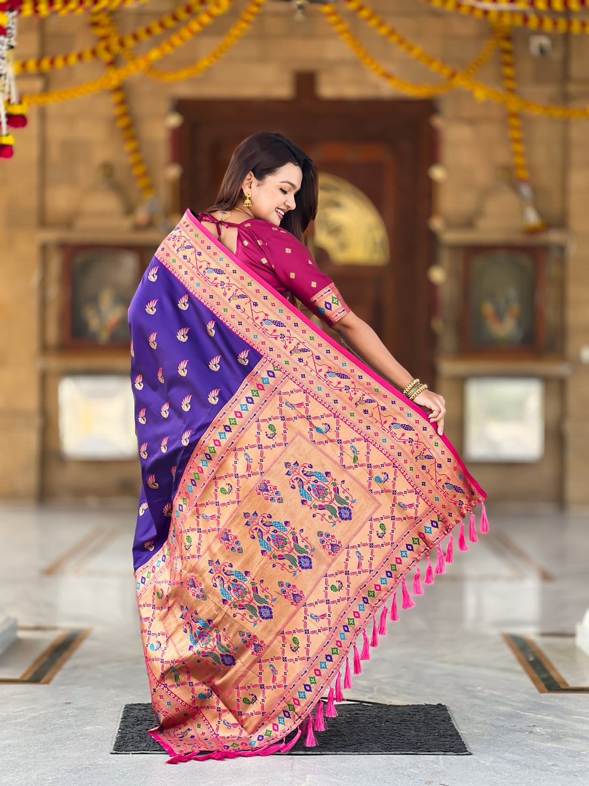 Two Tone Woven Design Silk Blend Paithani Saree