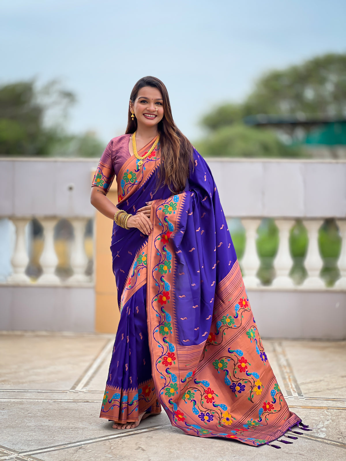 Peacock Woven Design Zari Paithani Saree