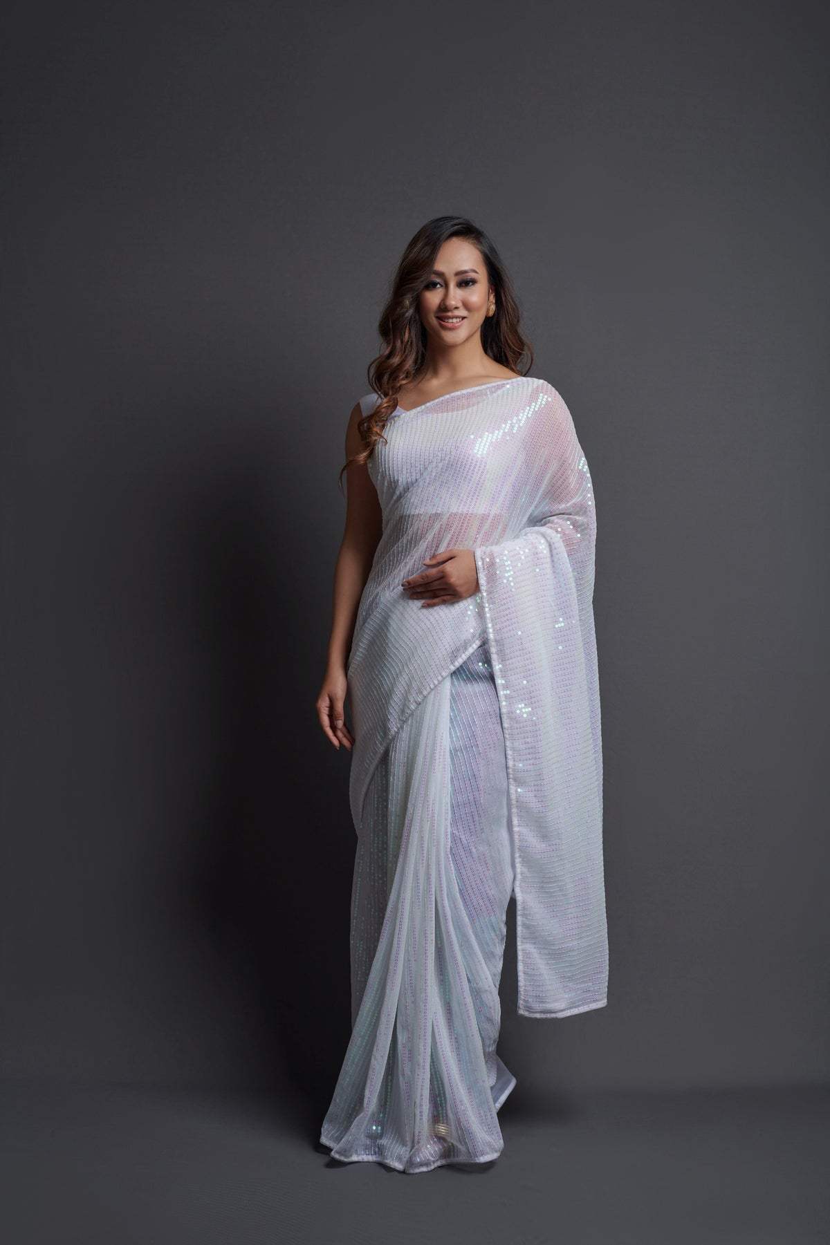 Buy White Sequin Saree Online In India - Joshindia
