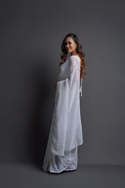Buy White Sequin Saree Online In India