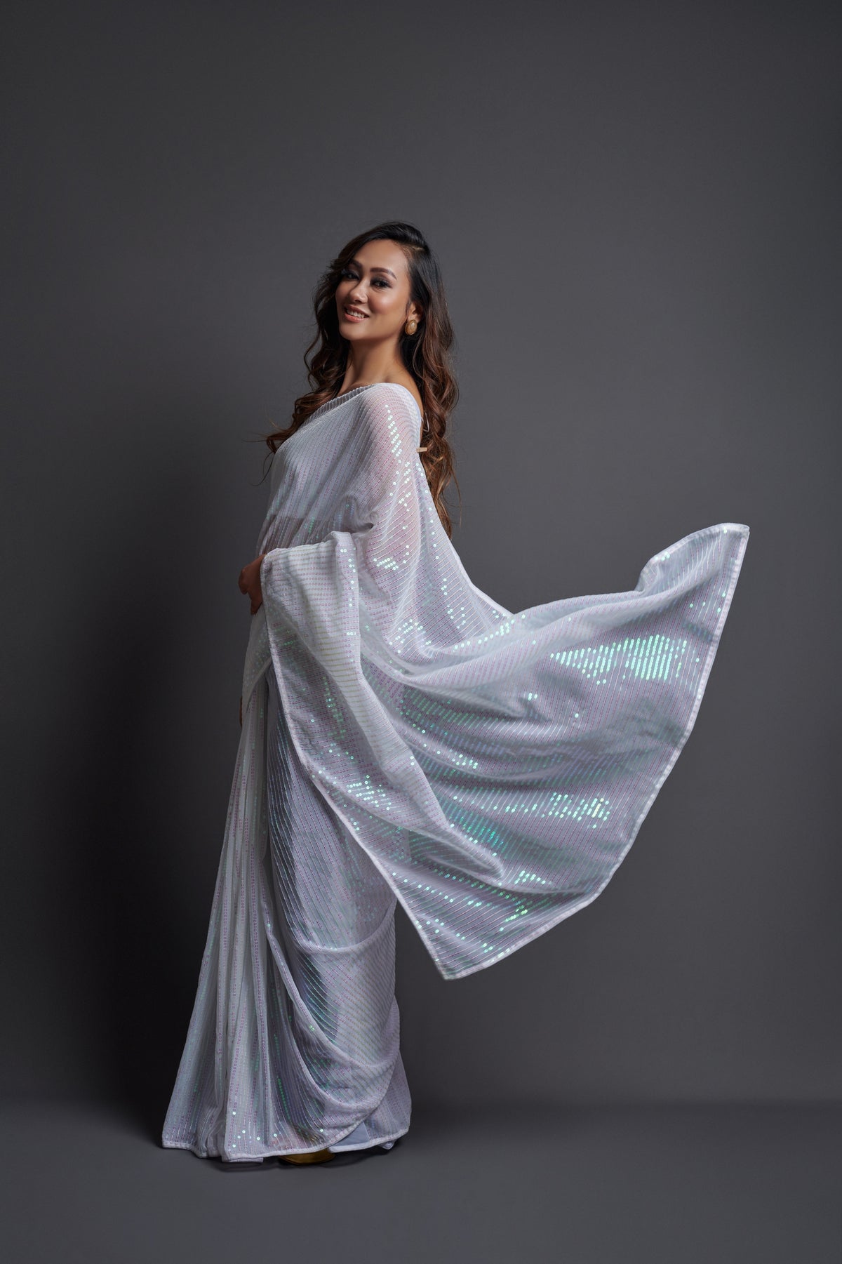 Buy White Sequin Saree Online In India - Joshindia