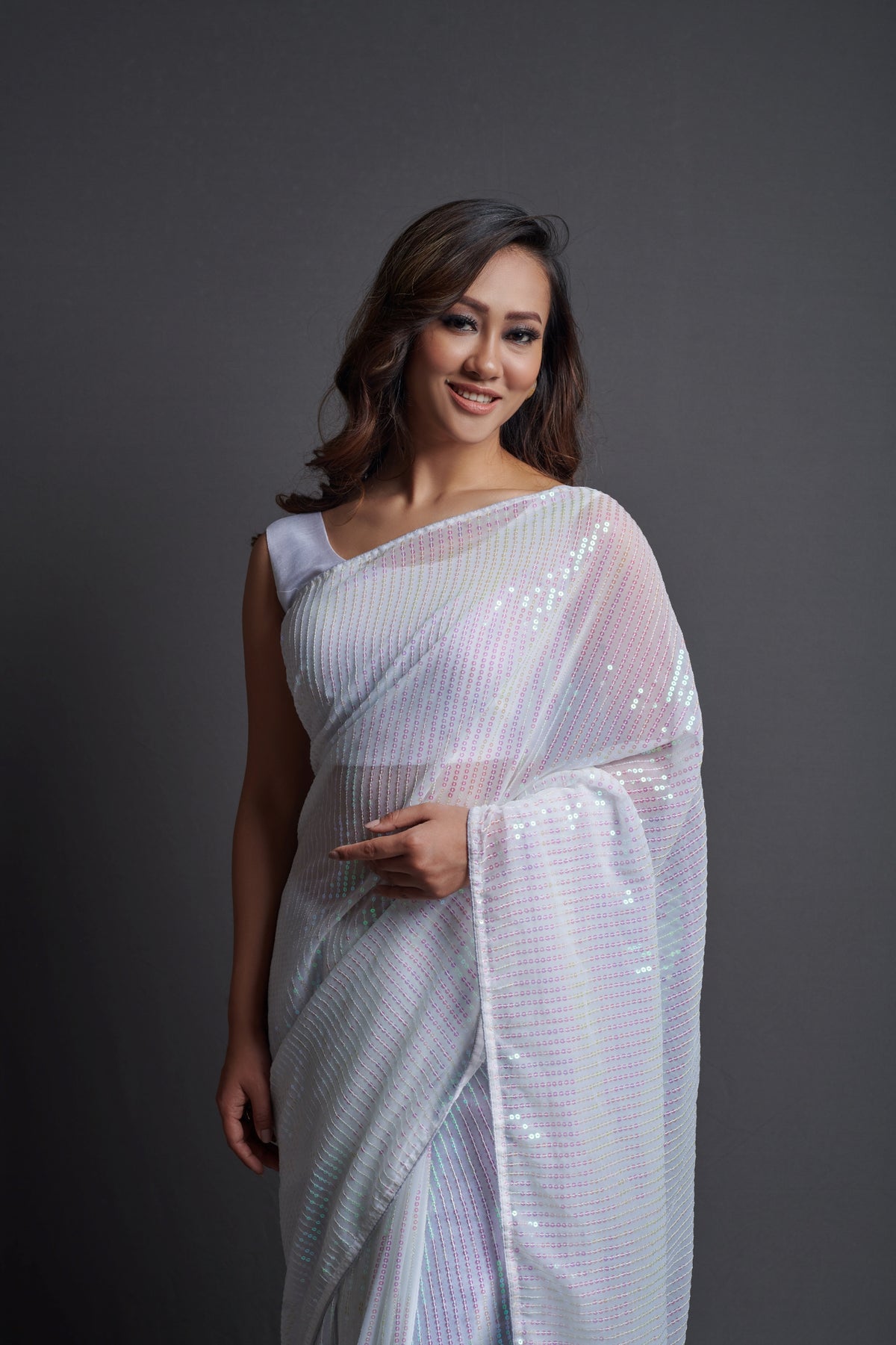 Buy White Sequin Saree Online In India - Joshindia