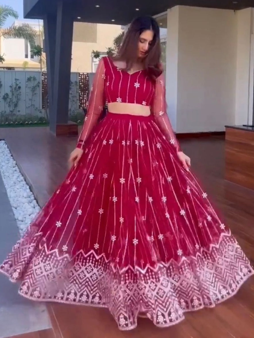Beautiful Red Color Designer Lehenga Choli For Great Looks - Joshindia