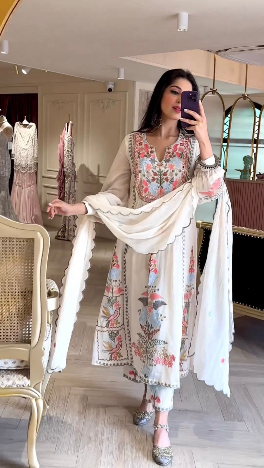 white color designer fancy kurta set - Joshindia